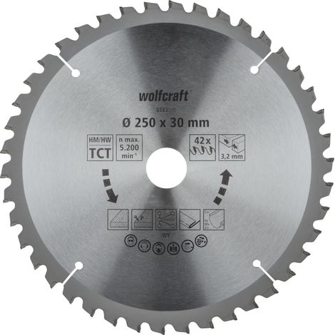 wolfcraft - Lame de Scies Circulaires sur Table - 42 Dents et Diamètre 250 mm - réf. 6583000 (1/5)