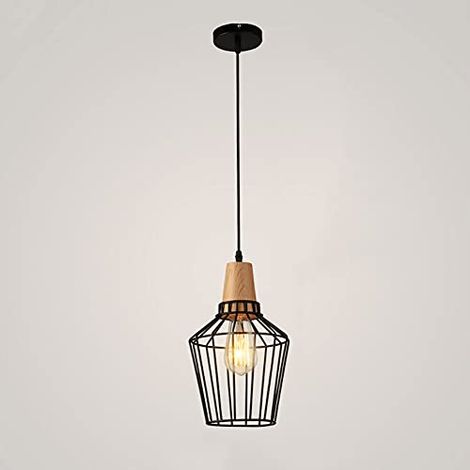 Suspension en métal noir à 1 lampe, style cage métallique rétro industriel, luminaire de plafond pour restaurant (1/5)