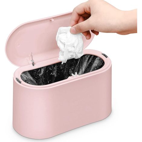 Poubelle de Table avec Couvercle, Petite Poubelle de Salle de Bain pour Salle de Bain, Bureau, Chambre et Cuisine (Pink) (1/5)