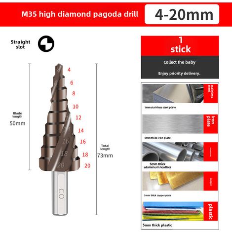 Alésoir à spirale universel Pagoda pour échelle, acier inoxydable, fer, aluminium, plaques, métaux (rainure rotative M35) (1/5)