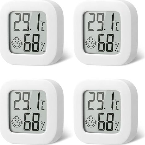 4 Pack Thermometre Interieur Mini Thermomètre Hygrometre Haute Précision Température Hygromètre Moniteur avec Air icône Confortable pour Cuisine Chambre de Bébé Serre Entrepôt Bureau (1/5)