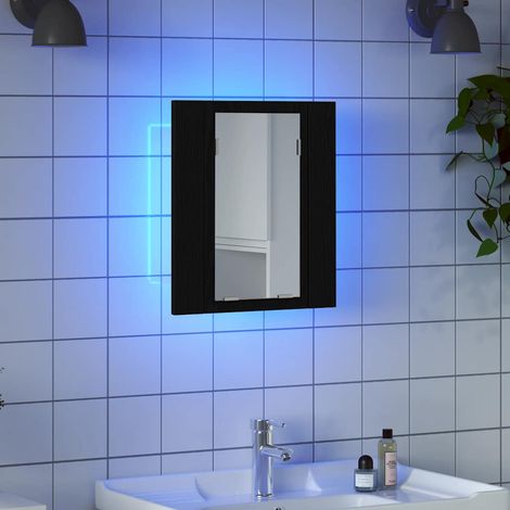 Mobiletto con specchio a LED per bagno Rovere Nero 40x12x45 cm in Legno Multistrato vidaXL