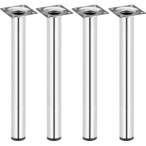 Pieds de table ronds en acier chromé 40cm – Lot de 4 – Fixation facile sur surfaces planes – Charge max 75kg par pied – Primematik (1/5)