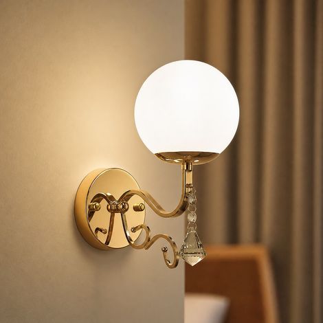 Applique murale boule E27 en fer doré et verre, design moderne anti-rouille, éclairage sans scintillement pour chambre, 22x13cm (1/5)