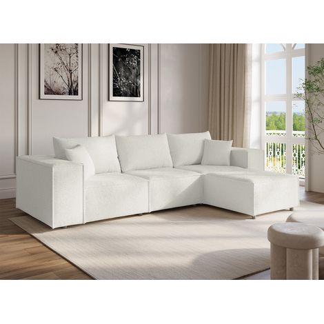 Canapé d'angle modulable en tissu effet peau de mouton blanc écru (1/5)
