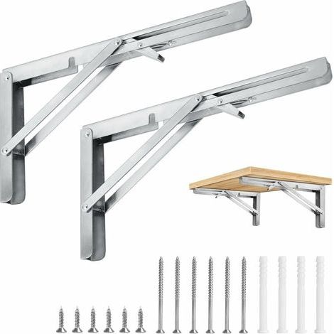 Équerre Pliante 400mm, lot de 2 consoles pliantes pour charge lourde 400 mm Capacité 186 kg, Supports d'étagères Pliantes en Acier Inoxydable pour Garage, Cuisine, Chambre (2 pièces) (1/5)