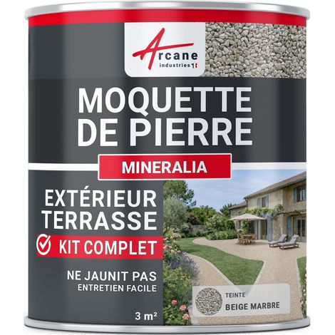 Arcane Industries – Moquette de pierre drainante pour terrasse extérieure – Résistante aux UV et intempéries – 3 m² beige marbre – Antidérapante et durable