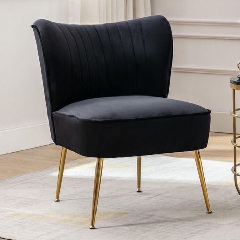 Samt Polsterstuhl mit Metallbeinen, moderner Lesesessel für Wohnzimmer, Balkon (Schwarz) (1/5)
