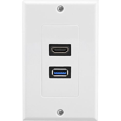 CKNGFV HDMI and USB 3.0 Wall Socket, Recessed Socket Wall Outlet, 2 Port HDMI High Speed Junction Socket Recessed Socket, White (1/5)