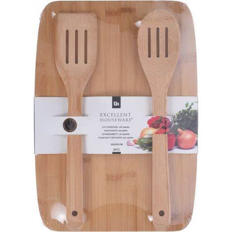 Planche à découper bambou 33 x 23 x 1 cm 2 spatules (1/2)