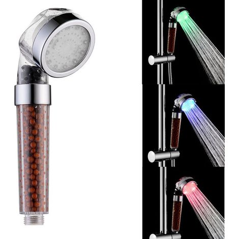 Contrôle de la température Boîte à lumière tricolore Pommeau de douche à pluie à enroulement LED Contrôle de température universel multicolore adapté à la salle de bain (1/5)