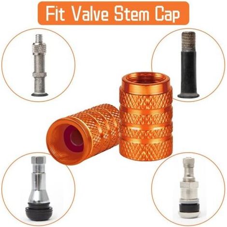 (orange)Lot de 4 bouchons de valve de pneu en aluminium pour pneus de voiture, bouchons de valve universels avec joint d'étanchéité pour moto, camion, vélo, scooter électrique, VUS, poussette b (1/5)