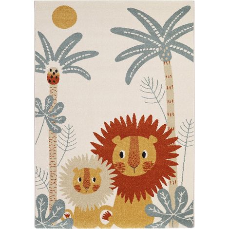 Tapis de Chambre d'Enfant Doux Motif Lion et Lionceau Certifié OEKO-TEX - PANGIVO (1/5)