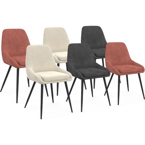 Set aus 6 Stühlen THALYA in Velours mix color dunkelgrau x2, terracotta x2, beige x2 mit Armlehnen
