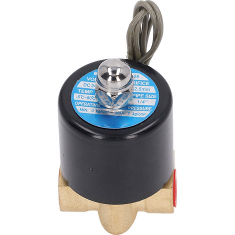 Électrovanne, normalement fermée, 2 orifices, 2 voies, vanne solénoïde en laiton 1/4 pouce, convient pour l'eau, l'air, le gaz et le fioul, DC24V.