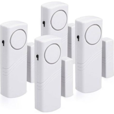 Alarme Porte et Fenêtre - Lot 4x Alarme Sans Fil Anti-Intrusion - Sécurité Maison Contre Cambriolage - Fonctionnement Magnétique