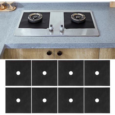 Tapis de protection pour cuisinière à gaz, réutilisable, accessoire de nettoyage pour ustensiles de cuisine, noir, lot de 8 (1/5)
