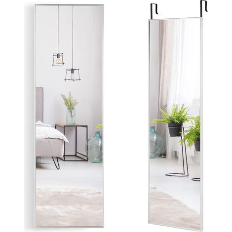 COSTWAY Specchio da Parete Lungo, Specchio da Terra Appendere con Cornice in Lega di Alluminio e Ganci, Per Camera da Letto e Soggiorno, 120 x 37 cm (Argento) (1/5)