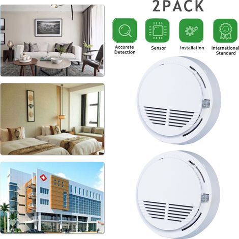 FLITI 2-Piece Smoke Detector, 85dB Photoelectric Fire Alarm with 9V Battery for Home, Office, Hotel (1/5)