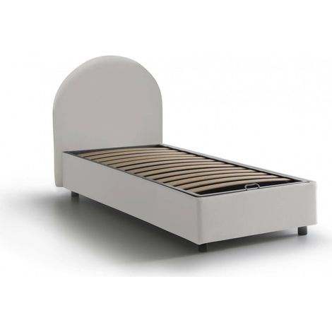 Talamo Italia Cama individual Ginevra, Cama contenedor con tapizado en ecopiel, 100% Made in Italy, Apertura frontal, adecuado para colchón 80x190 cm, Blanco, con embalaje reforzado