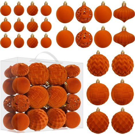 Velvet Christmas Ball Ornaments Set - 46 PC Plastique Boules d'arbre de Noël Tailles Assorties pour la décoration de la Maison de Vacances d'hiver (Orange) (1/5)