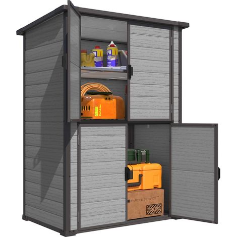 YODOLLA Tall Outdoor Storage Cabinet with Adjustable Shelves, Plastic Weatherproof Vertical Metal Garage Garden Cupboard (1/5)