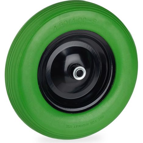 Roue de brouette 4.80 4.00-8 de rechange, en caoutchouc plein, jante acier, increvable, 120 kg, vert/noir (1/5)