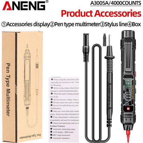 Multimètre de Poche ANENG A3005 Pro 2-en-1 - 4000 Points pour Mesure Tension AC/DC - Détection Sans Contact - Sans Piles