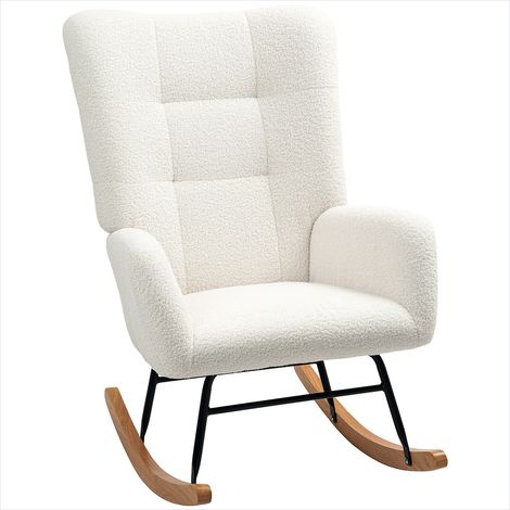 Fauteuil à bascule crème en tissu laine bouclée et bois (1/5)