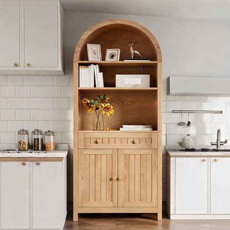 Meuble de rangement haut en bois avec étagères et rangements (1/5)