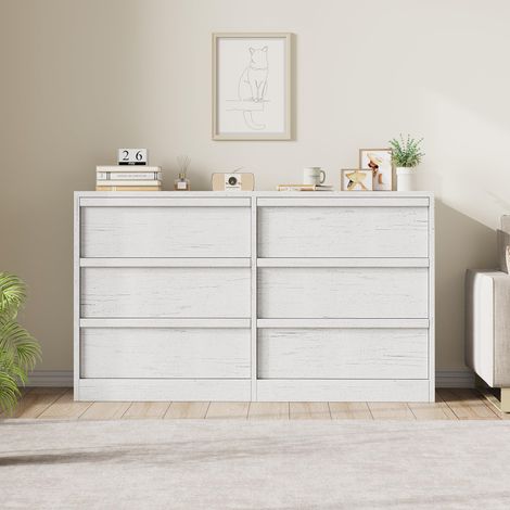 Commode de 6 tiroirs, meuble de rangement pour chambre à coucher, commode en bois pour salon, chambre et couloir, 119 x 40 x 74 cm - blanc (1/5)