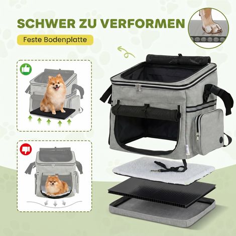 Panier à vélo avant pour chien, panier de transport pour chien avec laisse de sécurité, coussin et gamelle, pour petits chiens jusqu'à 5 kg, gris clair (1/5)