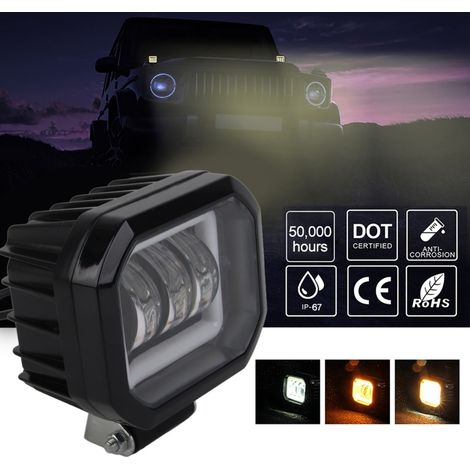 3,5-Zoll 6000K 30W Wasserdichte quadratische LED-Arbeitsleuchte mit Angel Eyes für Auto, Quad, Boot, Geländewagen (gelbes Licht) (1/5)