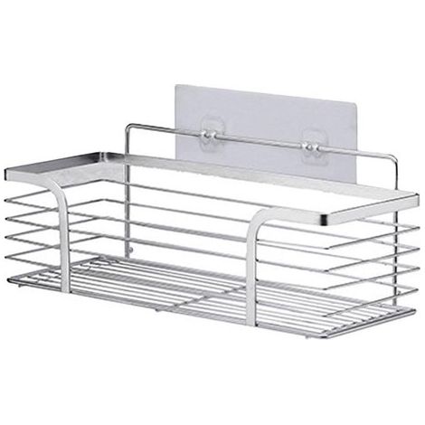 Organizador de ducha - Estante de pared para baño - Almacenamiento de artículos de aseo - No requiere taladrar - 35 x 14 x 13 cm - Color plata (1/5)