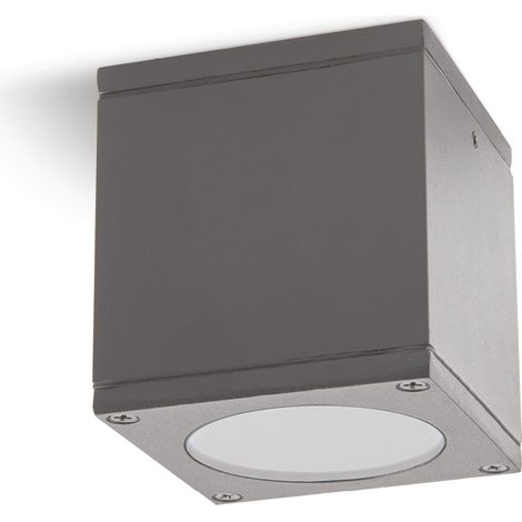 Plafonnier extérieur carré gris en aluminium 1 spot GU10 10 W IP44 QUAZAR 17 Kobi (1/5)