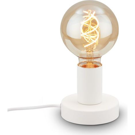BRILONER - Lampe de table avec interrupteur à câble, aspect rétro, douille E27, vintage, lampe de chevet, lampe de salon à poser, 10 x 9 cm, blanc