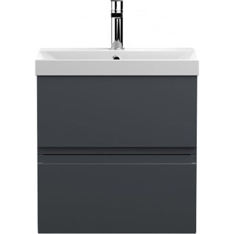 Hudson Reed Urban Satin Soft Black 500mm Wall Hung 2 Drawer Vanity Unit and Thin Edge Ceramic Basin - URB1402D (1/5)