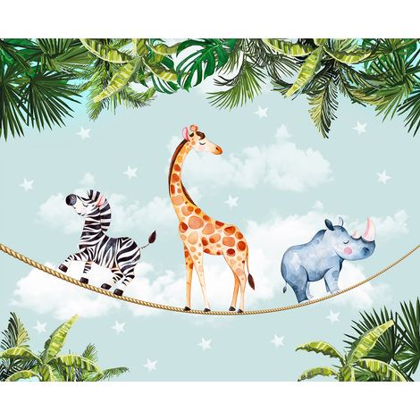 Papier peint panoramique Enfants - Animaux de la Jungle - 130 cm x 106 cm (1/2)