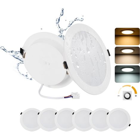 Lot de 6 Spot LED Encastrable, Dimmable 16W, IP44, Rond, 3000K-6000K, Trou 145-160mm, Cuisine Salle de Bain