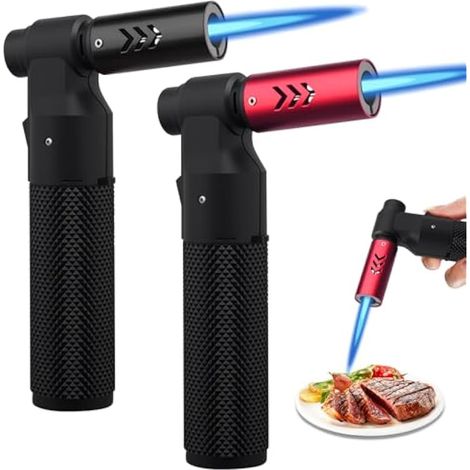 2 Pièces Chalumeau De Cuisine, Chalumeaux De Cuisine, Briquet Tempete Rechargeable Flamme Réglable Anti Vent Coupe-Vent Briquet Pour Bougie, Barbecue, Camping, Pâtisserie, Desserts(Pas De Gaz) (1/5)