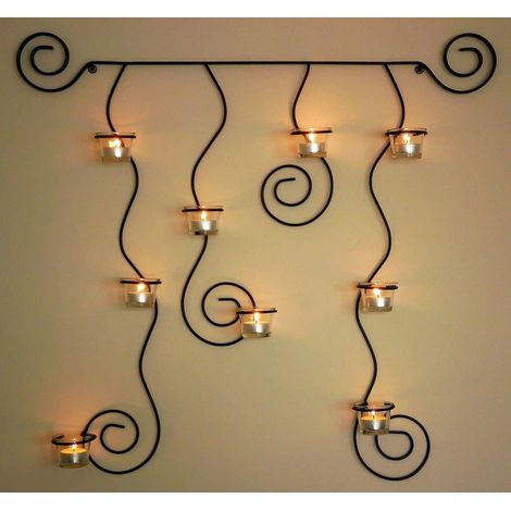 Bougeoir mural Lysa Noir Bougeoir mural en métal 74 cm Bougeoir pour bougies chauffe-plat (1/5)