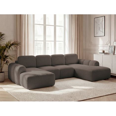 BOBOCHIC - Canapé panoramique convertible coffre MONTAIGNE tissu bouclette Angle gauche  Marron