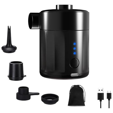 Pompa ad aria elettrica portatile per gonfiabili, pompa ad aria ricaricabile per materassi ad aria - Mini pompa 2 in 1 con 4 ugelli e borsa per il trasporto - per materassi e piscine (1/5)