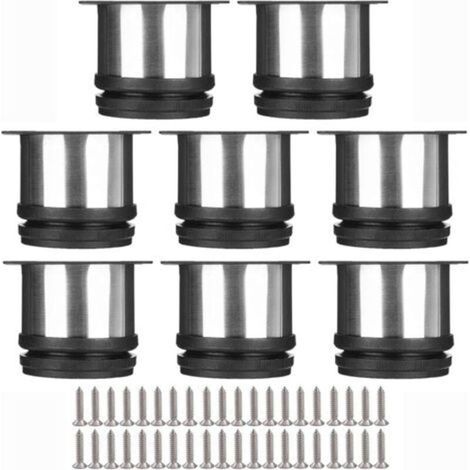 Lot de 8 Pieds de Meubles, Pied Cuisine Réglables Ø 50 mm/Hauteur 50 mm Ronds Métal Acier Inoxydable Canapé Jambe Table Pieds