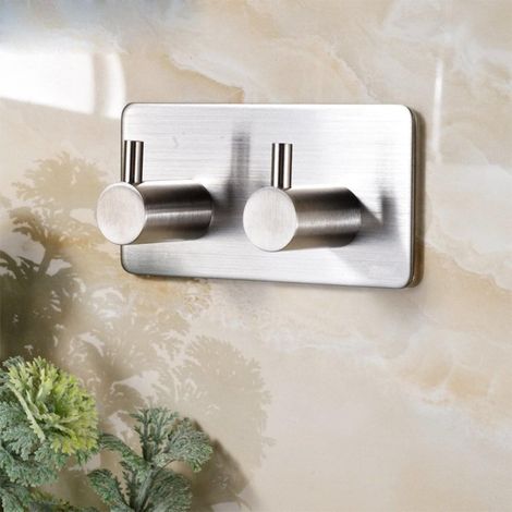 Selbstklebende Haken für Handtücher, Bademäntel, Doppelhaken oder Wandhaken aus rostfreiem Edelstahl, ideal für Bad und Küche. Kann als Handtuchhalter oder (1/5)