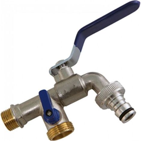 Suinga – Robinet extérieur à double sortie 1/2'' – 3/4'' en laiton – Résistant au gel jusqu'à -5 °C – Filetage mural mâle – Vannes d'évacuation verrouillables