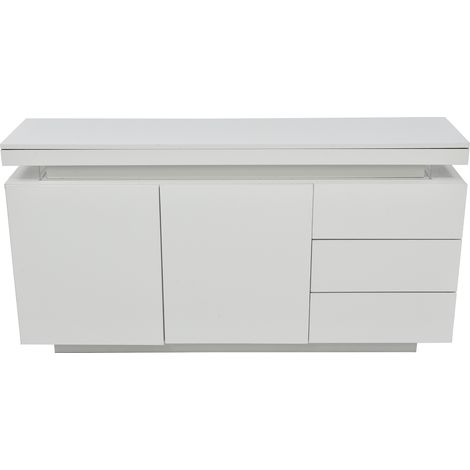 Aparador de salón blanco brillo con LED 140 x 35 x 72,5 cm HOMVRA (1/4)