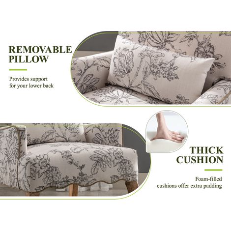 Wahson Fauteuil Salon en lin avec pieds en bois massif – Coussin épais pour confort – Design vintage – Dimensions 86x70x71cm – Disponible en gris et beige