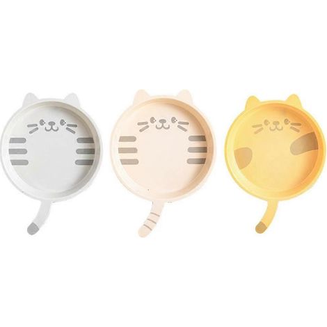 Lot de 3 assiettes en plastique à motif chat mignon pour desserts et collations, utilisables en cuisine. (1/5)