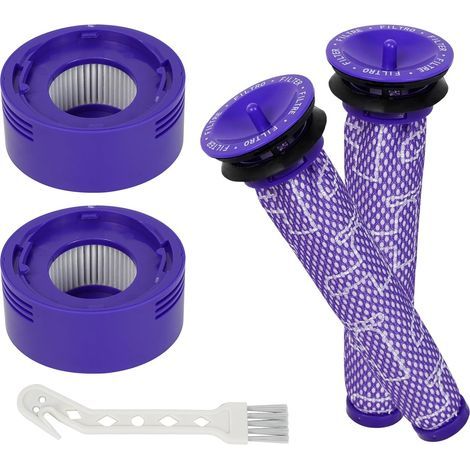 Set mit 4 Filtern, kompatibel mit Dyson V6, V7, V8, V6, V7, V8, 2 Nachfilter, 2 Vorfilter und 1 Bürste, Ersatzset für Dyson V7 V8 Akku-Staubsauger (1/5)